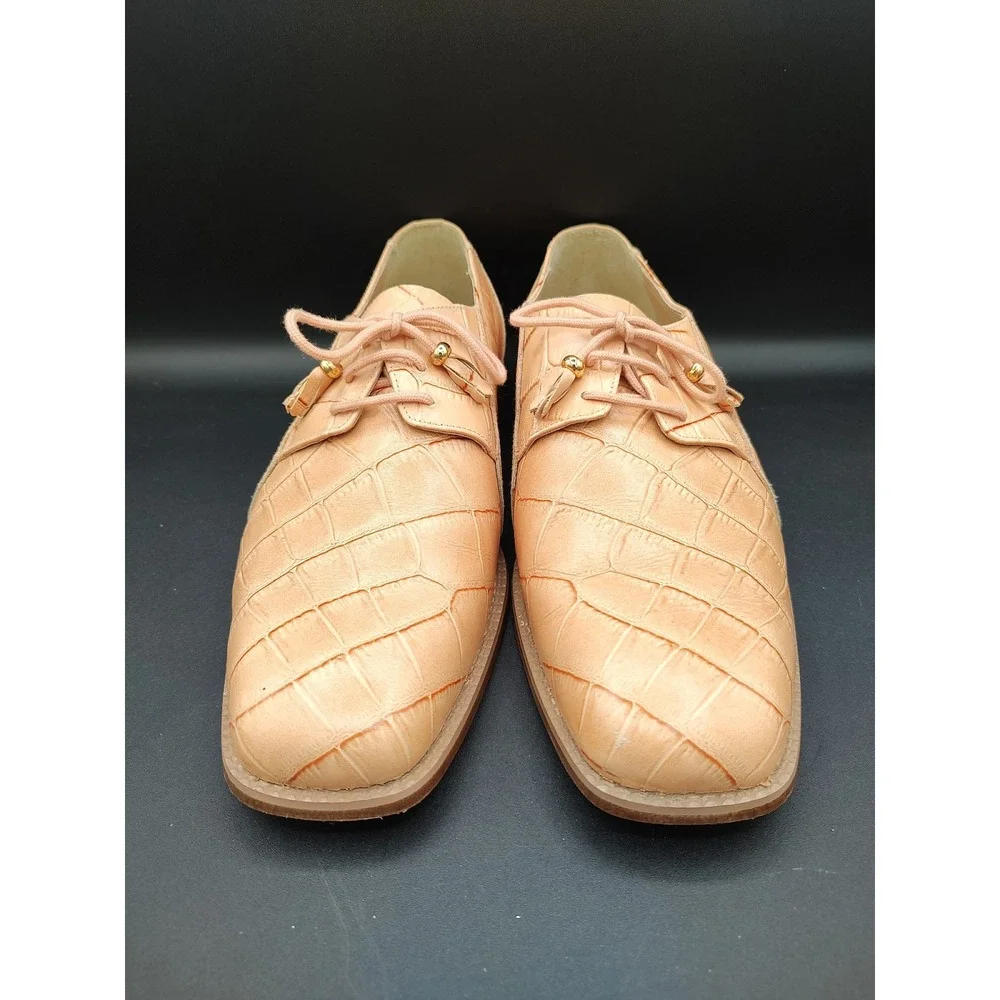 Donato Marrone Mens‎ Tan Crocodile Embossed Leather Square Toe Oxford Shoes 10.5
